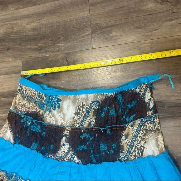 Boho Vibrant A-Line Skirt with Blue and Brown Pattern - Picture 3 of 4